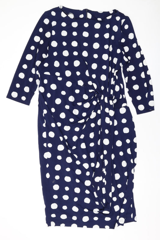 Jaques Vert Womens Blue Polka Dot Polyester A-Line Size 18 Round Neck Zip