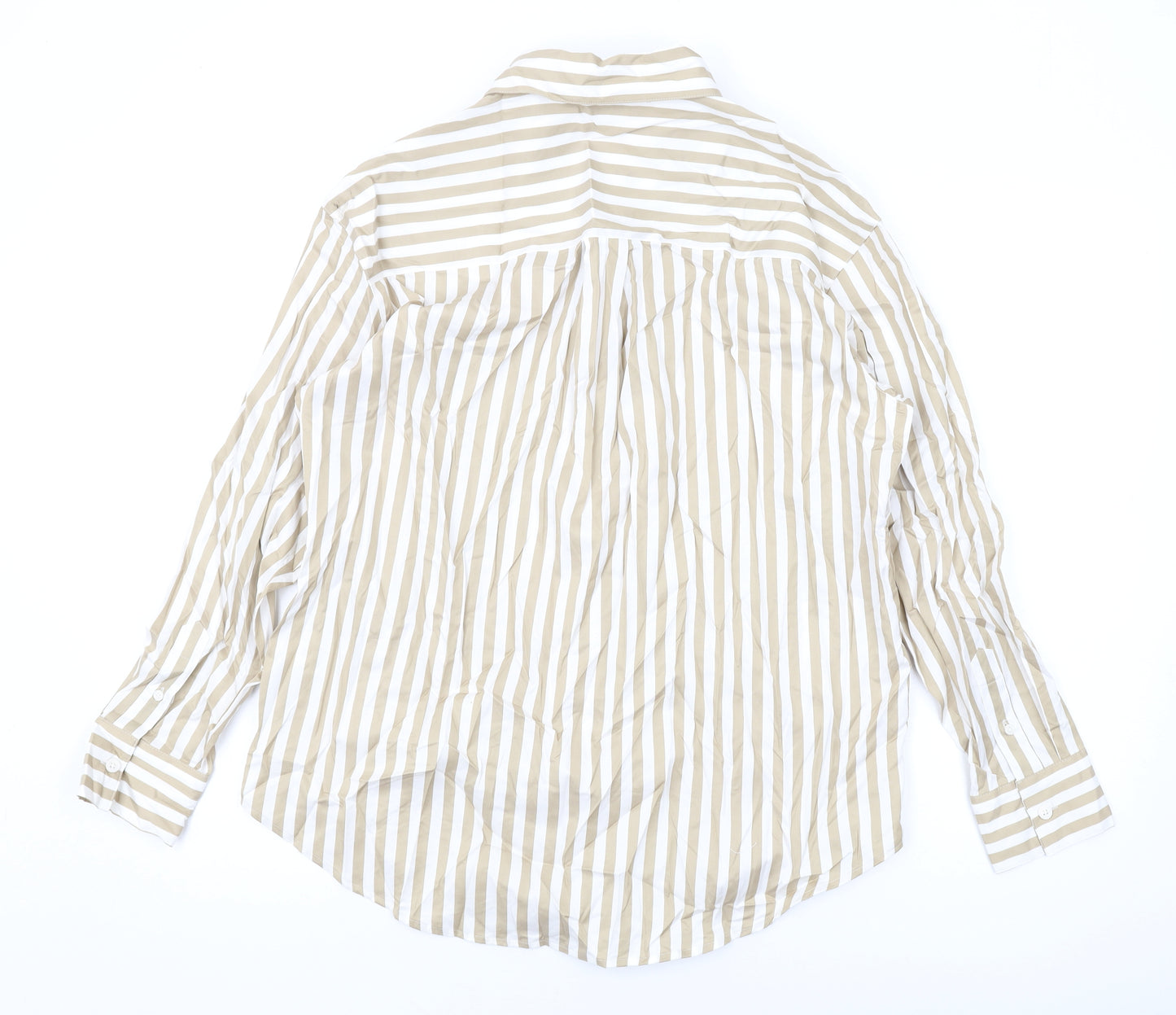 Autograph Womens Beige Striped Cotton Basic Button-Up Size 10 Collared