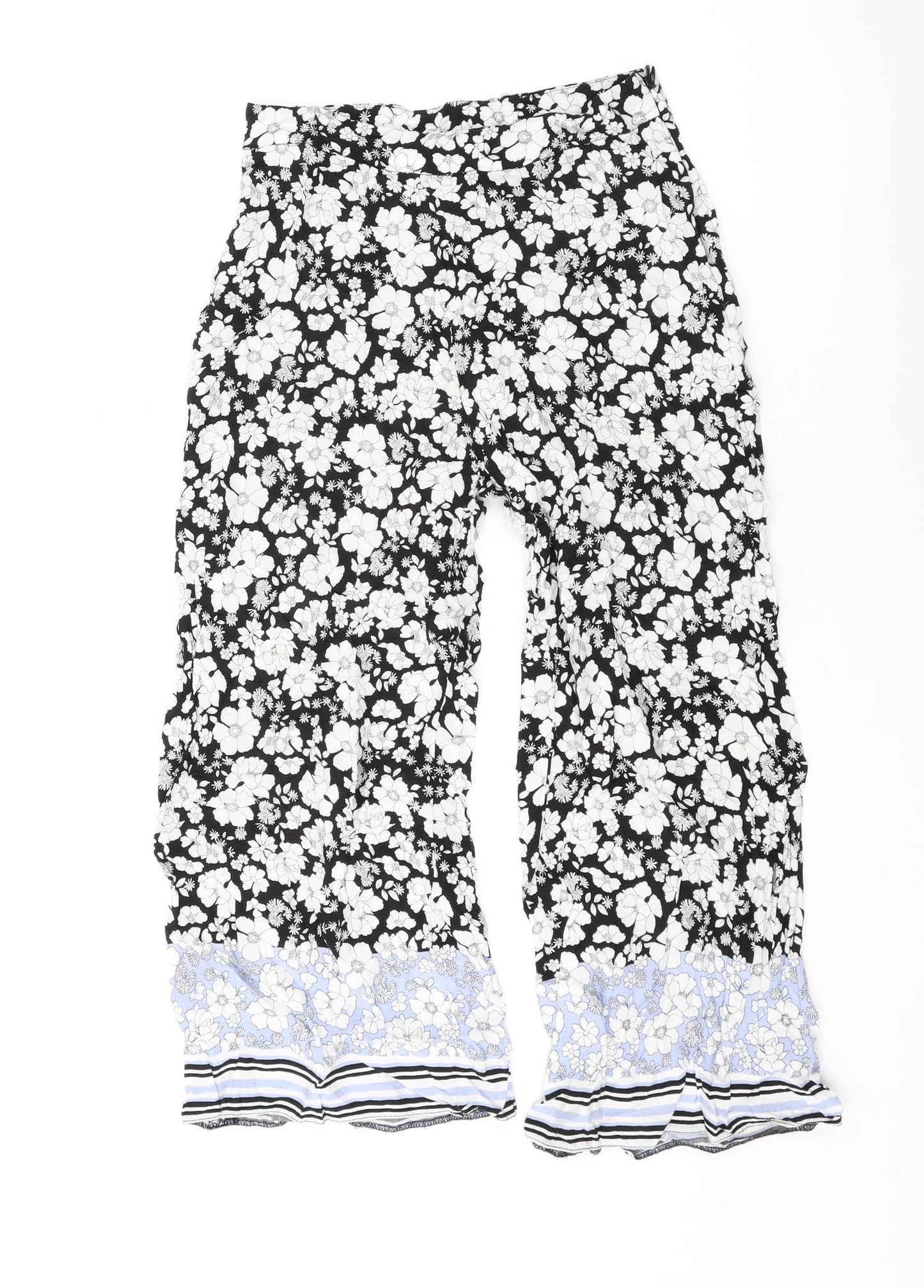 New Look Womens White Floral Cotton Trousers Size 8 L21 in Regular Zip