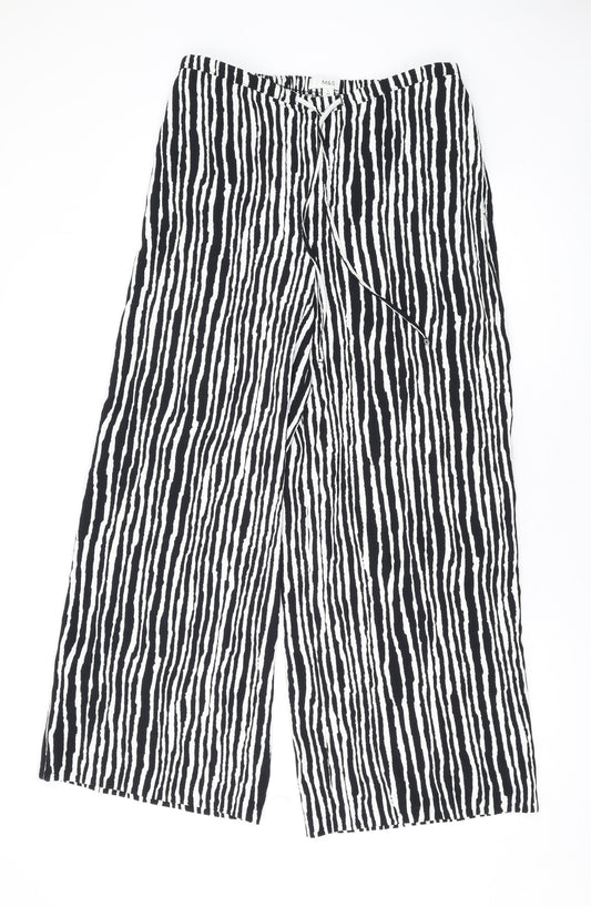 Marks and Spencer Womens Black Striped Polyester Trousers Size 12 L28 in Regular Drawstring