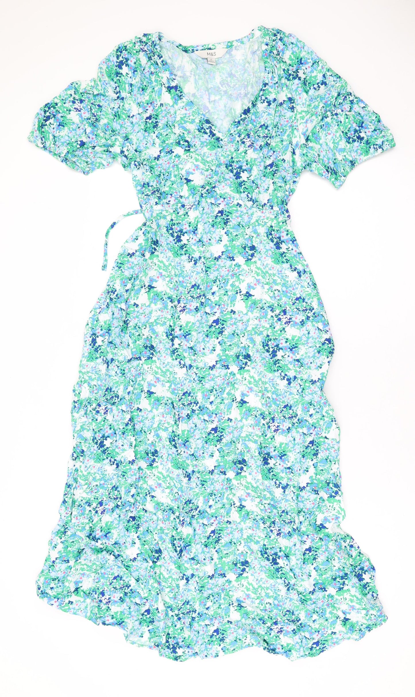 Marks and Spencer Womens Green Floral Cotton Maxi Size 8 V-Neck Zip