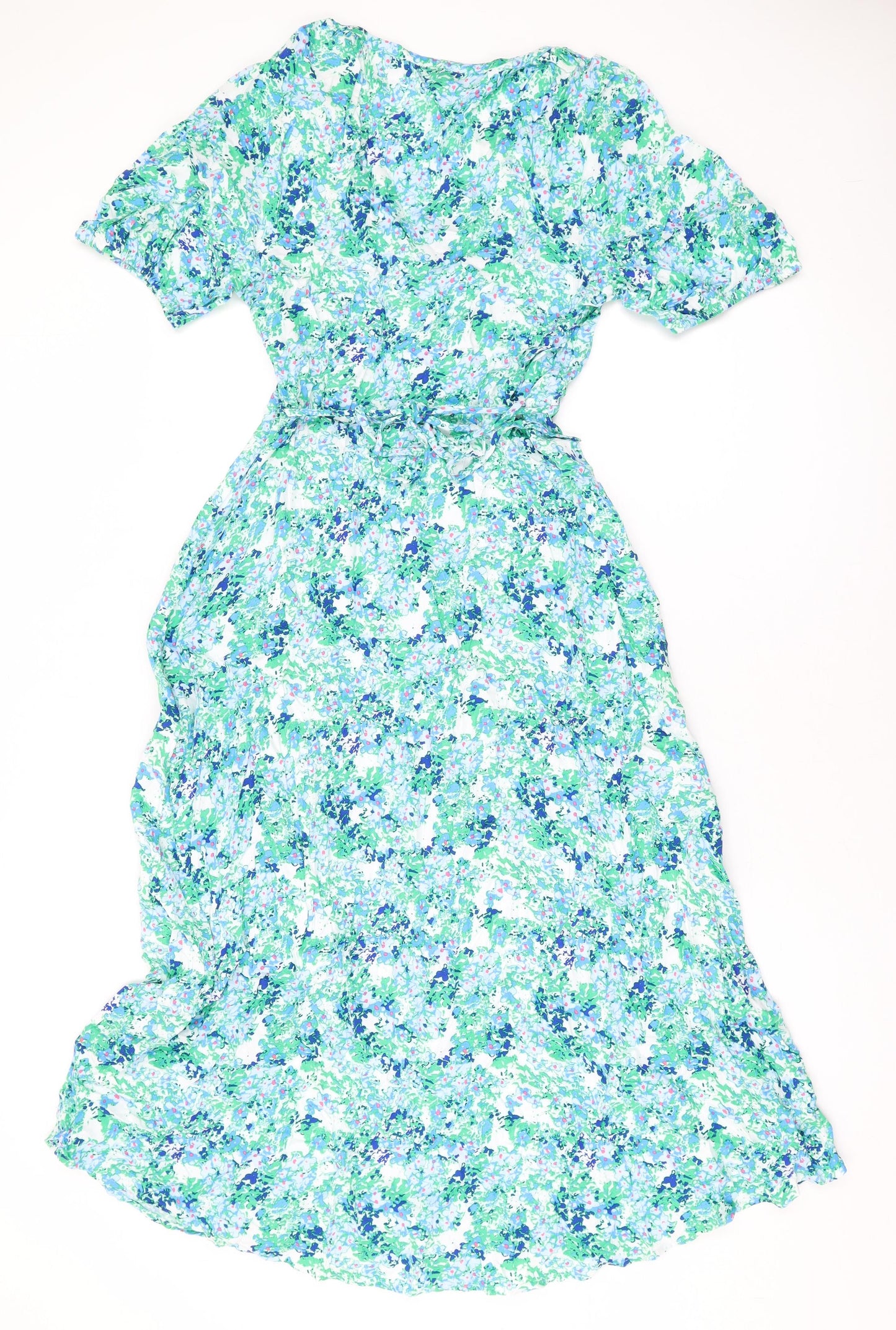 Marks and Spencer Womens Green Floral Cotton Maxi Size 8 V-Neck Zip