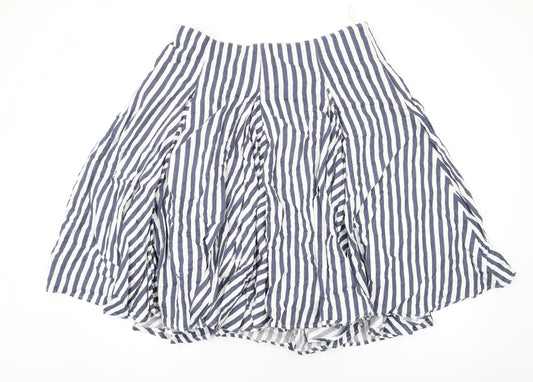 Crew Clothing Womens Blue Striped Cotton Swing Skirt Size 14 Zip