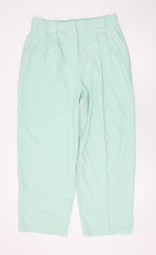 Marks and Spencer Womens Green Polyester Trousers Size 14 L27 in Regular Zip