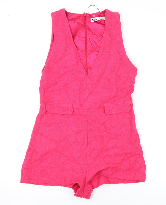 Zara Womens Pink Cotton Playsuit One-Piece Size S L3 in Zip