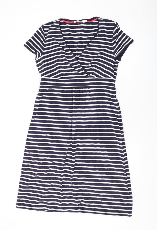 Boden Womens Blue Striped Cotton A-Line Size 12 V-Neck Pullover