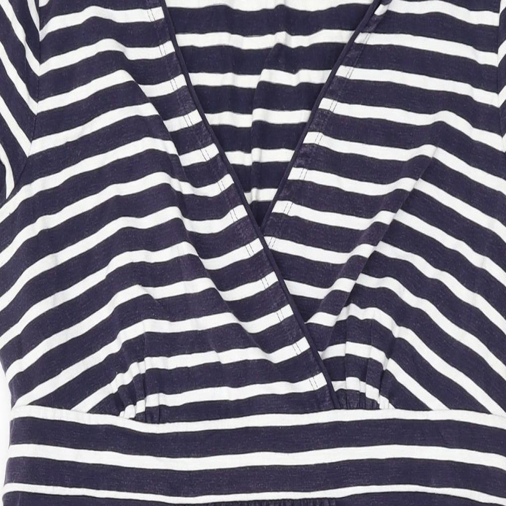 Boden Womens Blue Striped Cotton A-Line Size 12 V-Neck Pullover