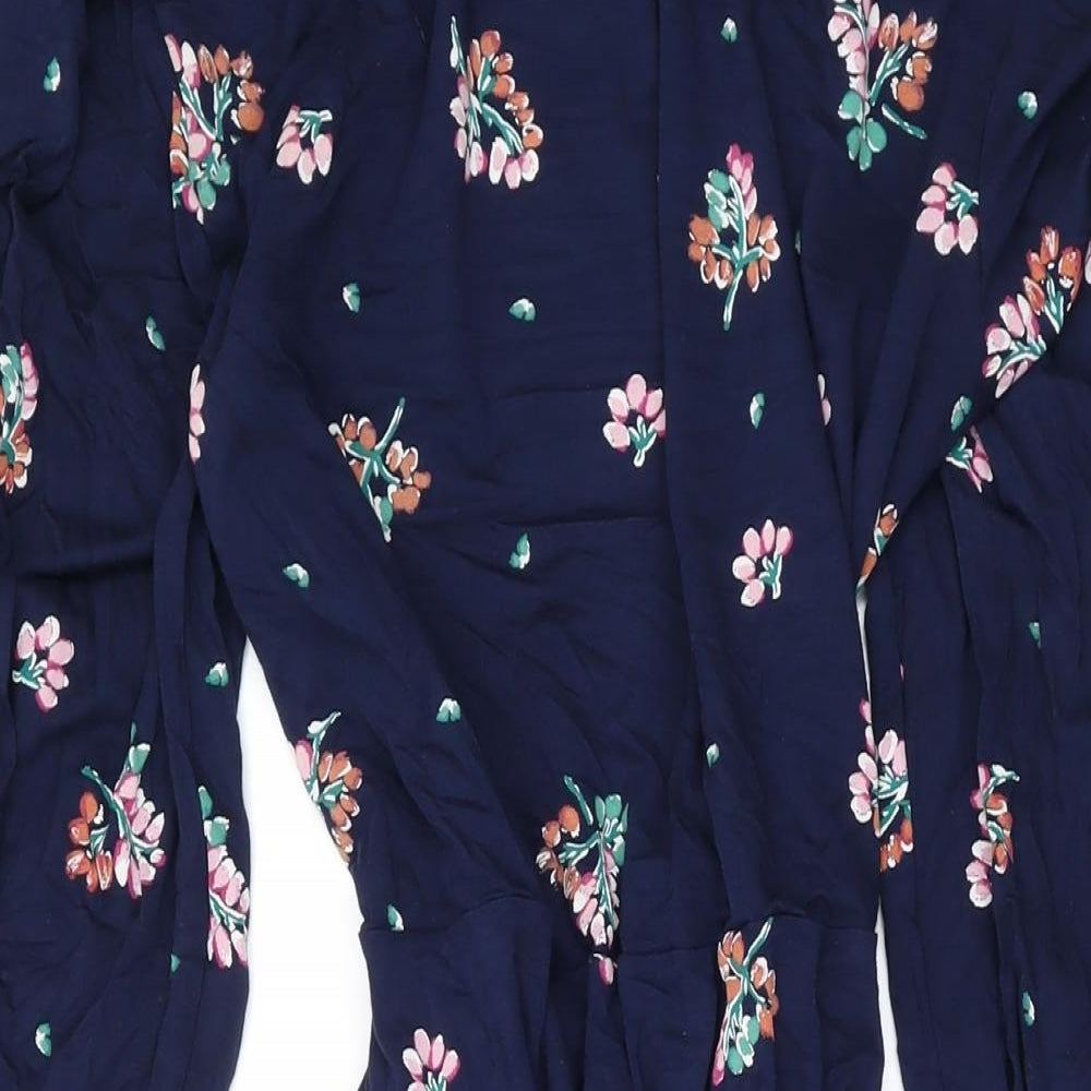 Per Una Womens Blue Floral Viscose A-Line Size 10 Round Neck Button