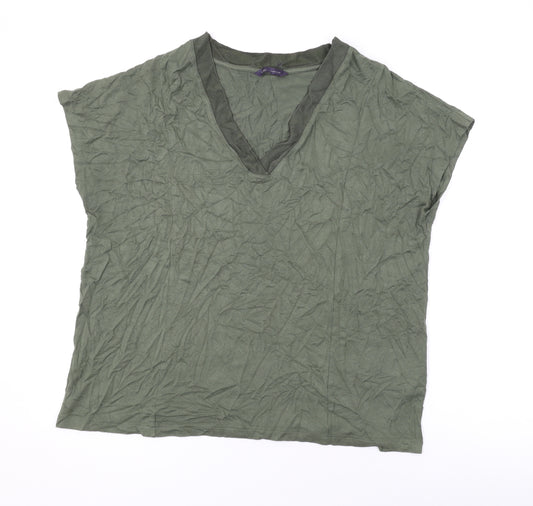 Marks and Spencer Womens Green Viscose Basic T-Shirt Size 16 V-Neck