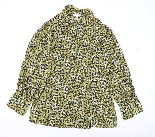 Topshop Womens Green Animal Print Polyester Basic Button-Up Size 10 Collared