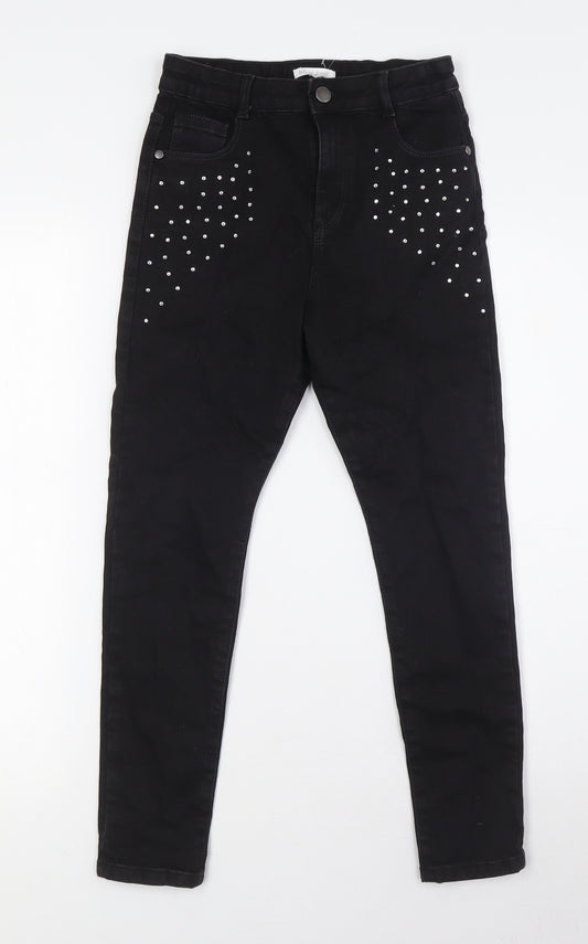 Debenhams Girls Black Cotton Skinny Jeans Size 9-10 Years L24 in Regular Zip - Sequins