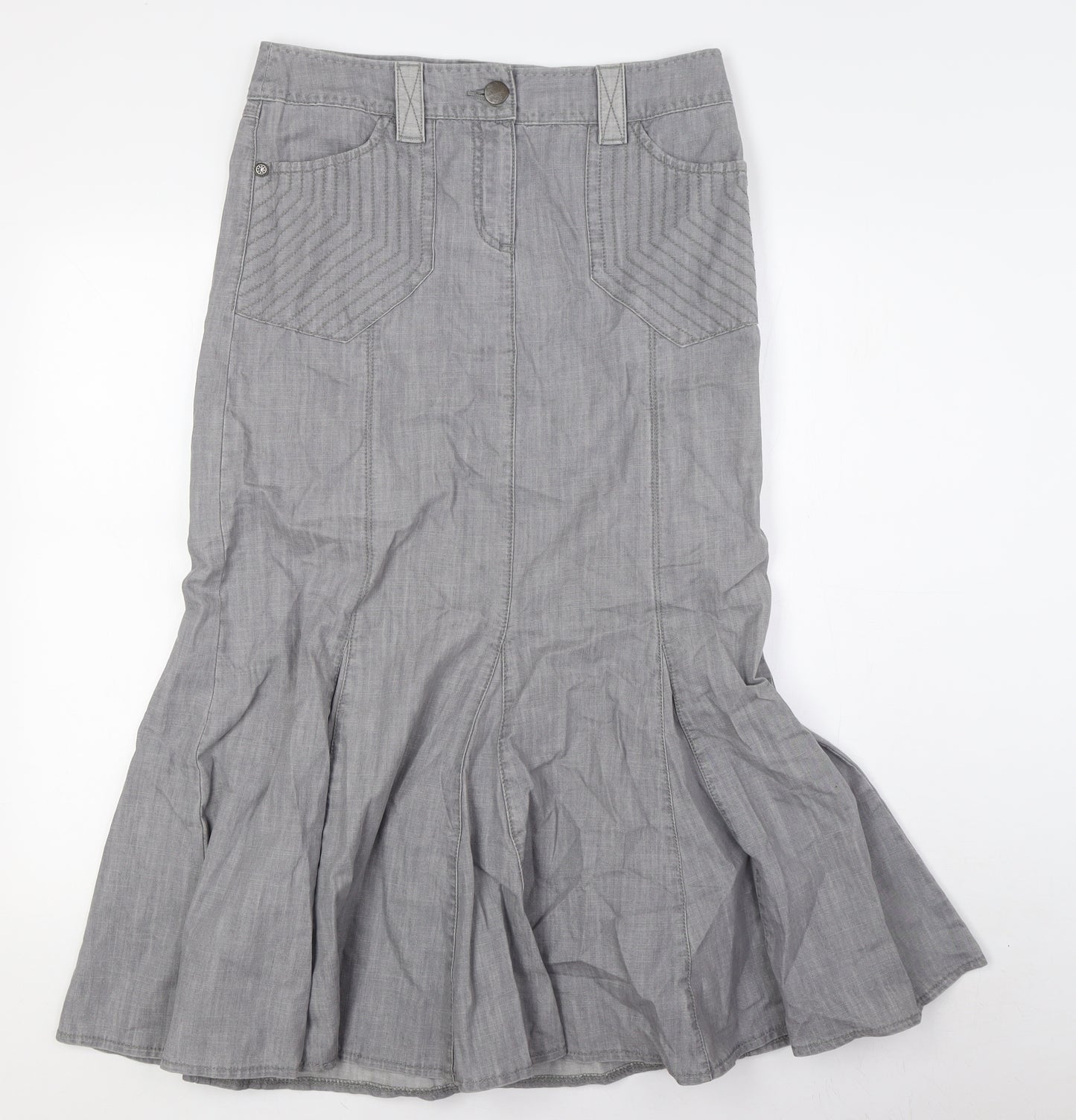 Per Una Womens Grey Cotton A-Line Skirt Size 12 Zip