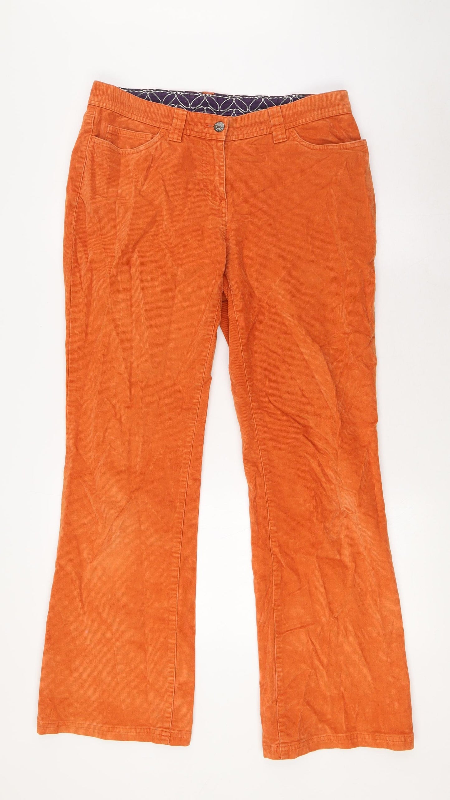 Boden Womens Orange Cotton Trousers Size 12 L31 in Regular Tie