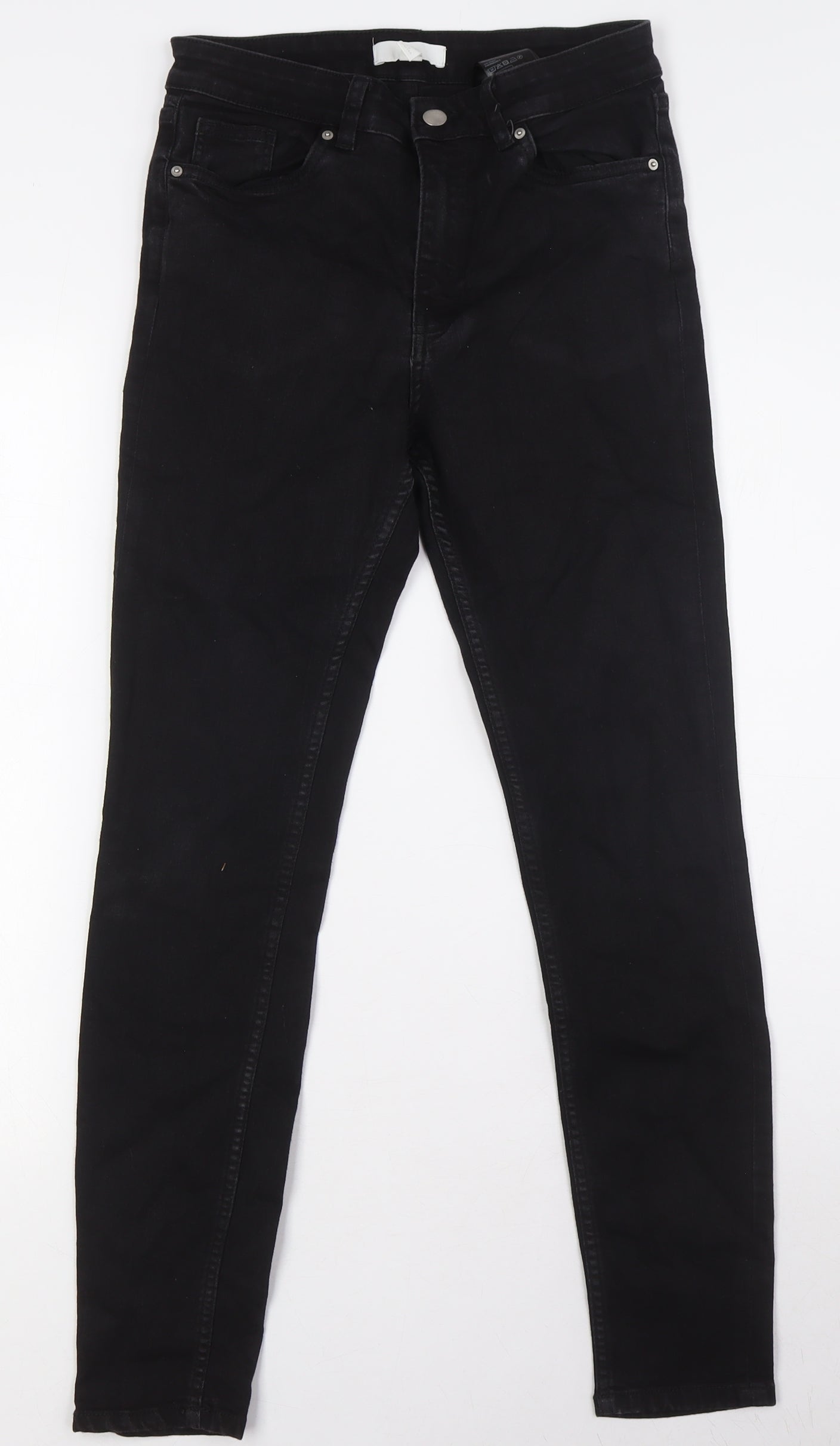 H&M Womens Black Cotton Skinny Jeans Size 12 L29 in Regular Zip