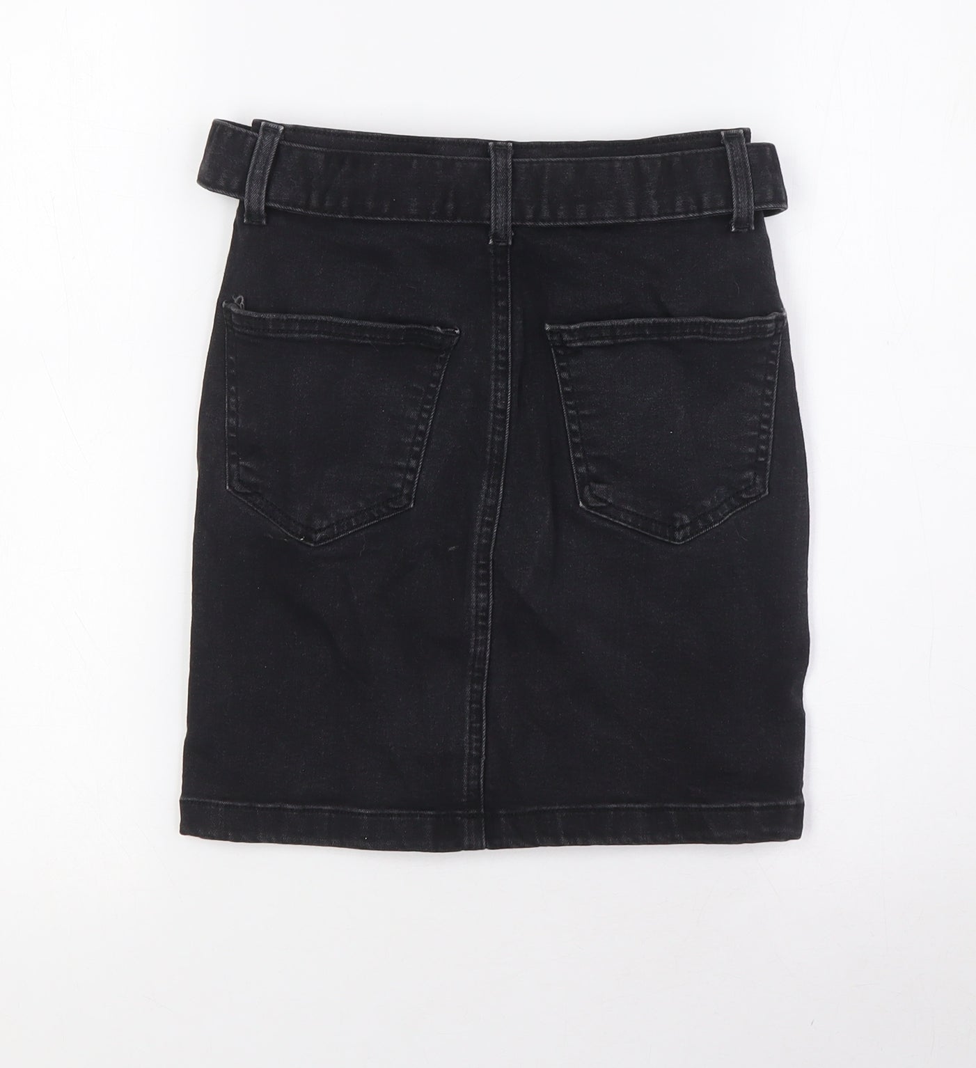 Denim & Co. Womens Black Chlorofibre A-Line Skirt Size 6 Zip - Belted