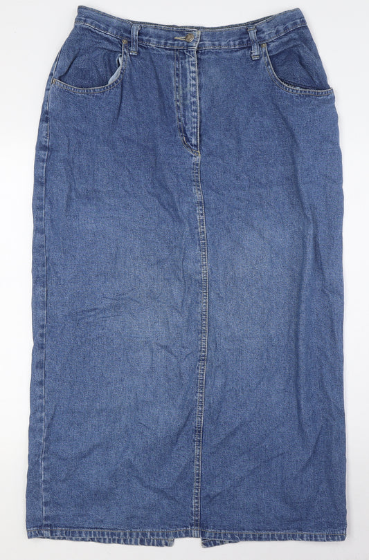 New Frontier Womens Blue Cotton A-Line Skirt Size 18 Button