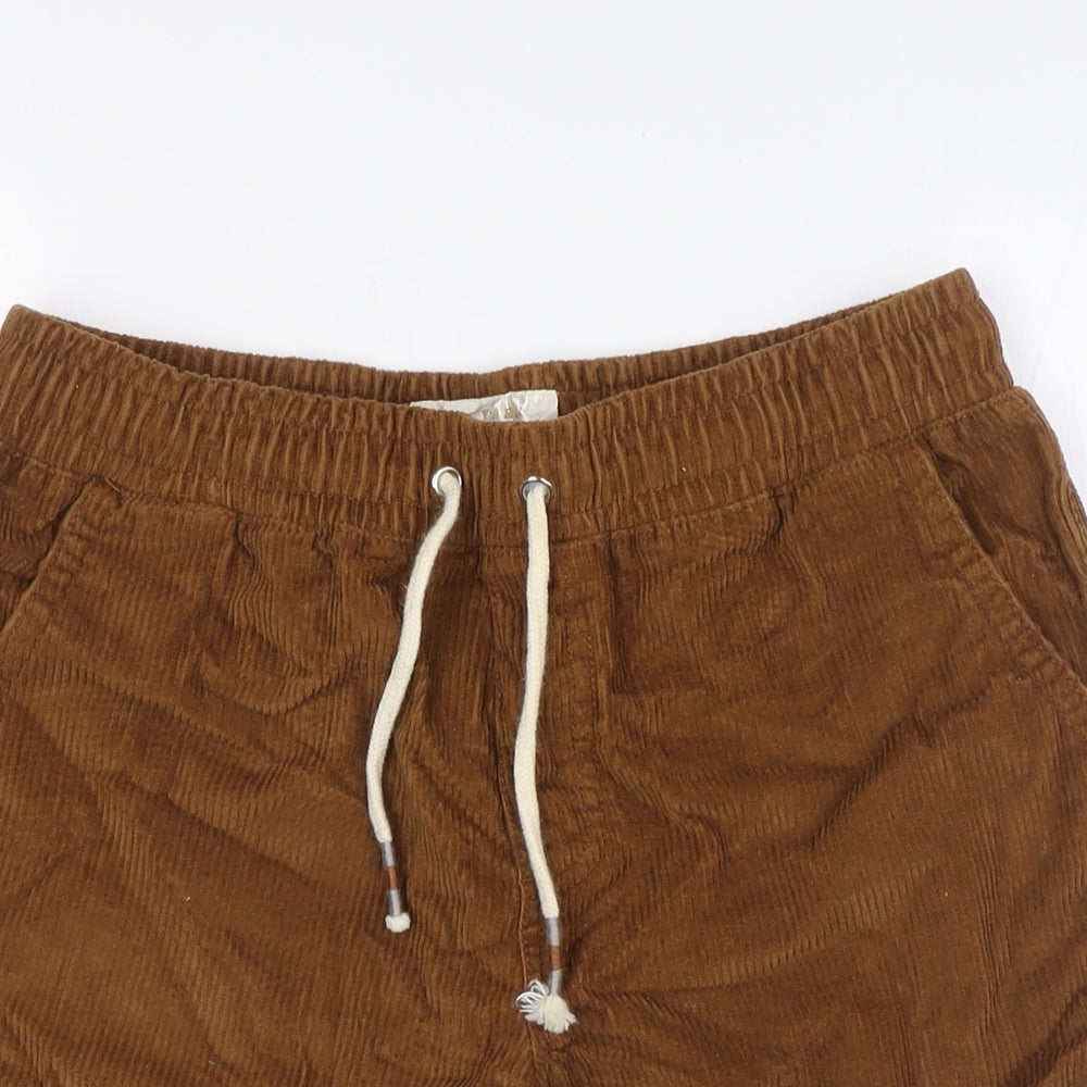 Raw Yarn Mens Brown Cotton Bermuda Shorts Size M L6 in Regular Tie - Elasticated Waist