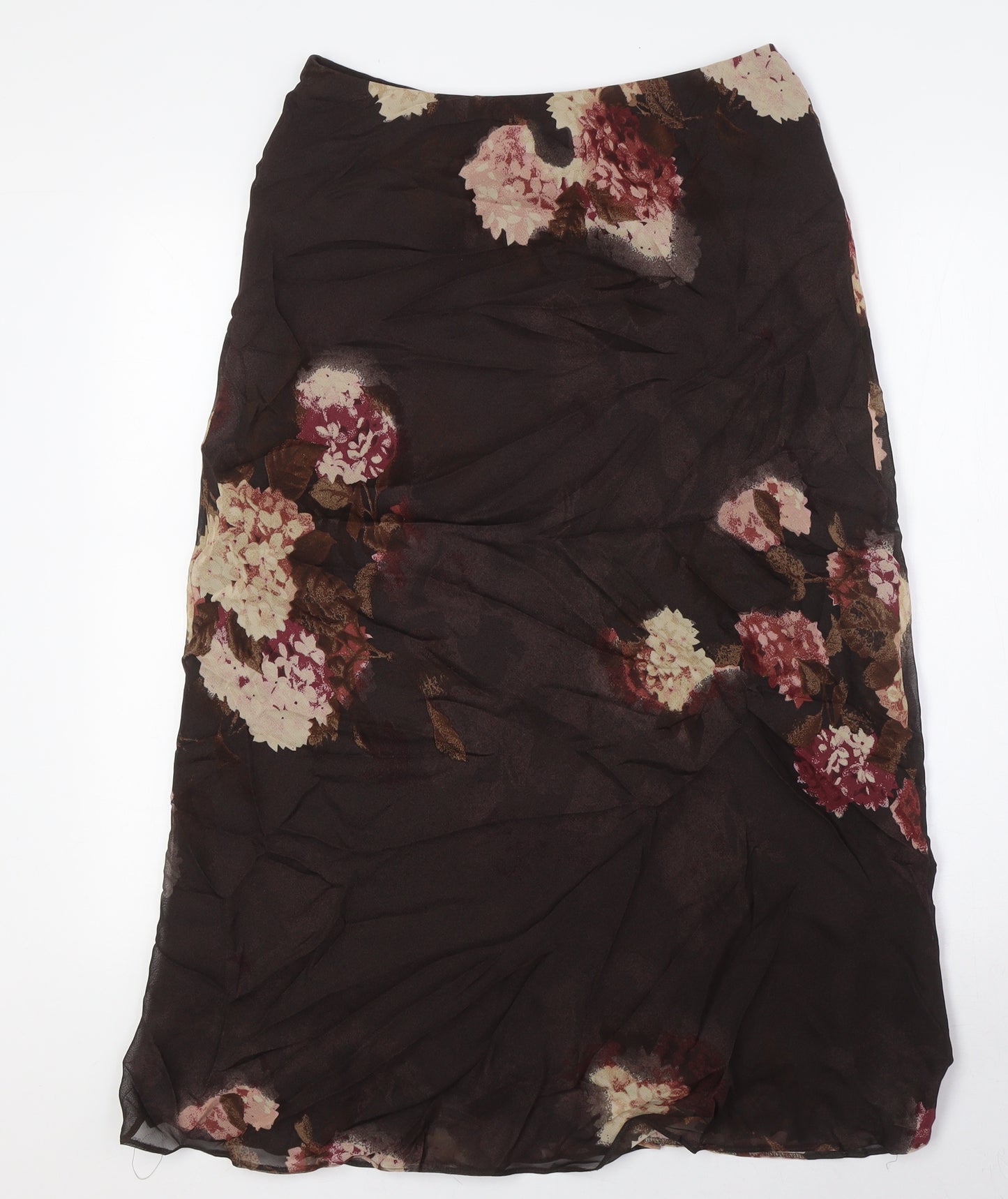 Marks and Spencer Womens Brown Floral Viscose A-Line Skirt Size 12 - Elasticated Waist