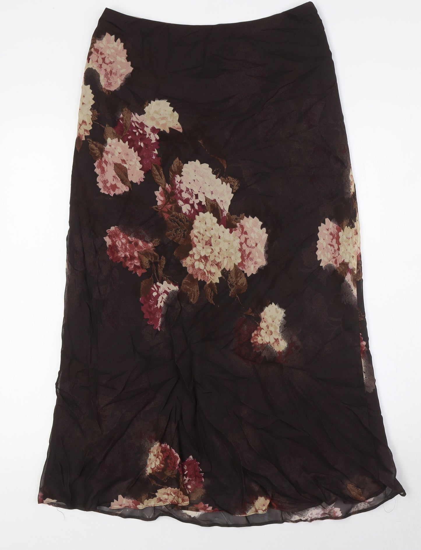 Marks and Spencer Womens Brown Floral Viscose A-Line Skirt Size 12 - Elasticated Waist