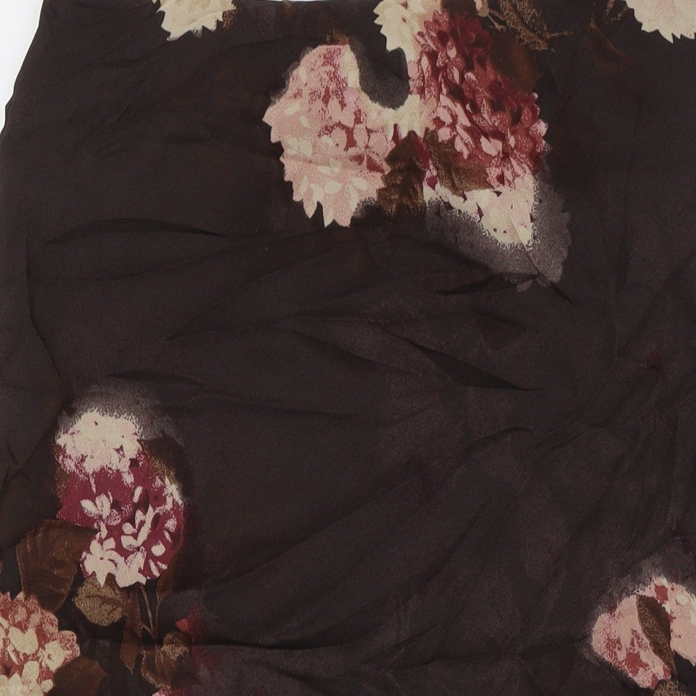 Marks and Spencer Womens Brown Floral Viscose A-Line Skirt Size 12 - Elasticated Waist