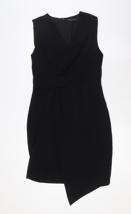 Hamburger Studio Womens Black Polyester Wrap Dress Size L V-Neck Zip