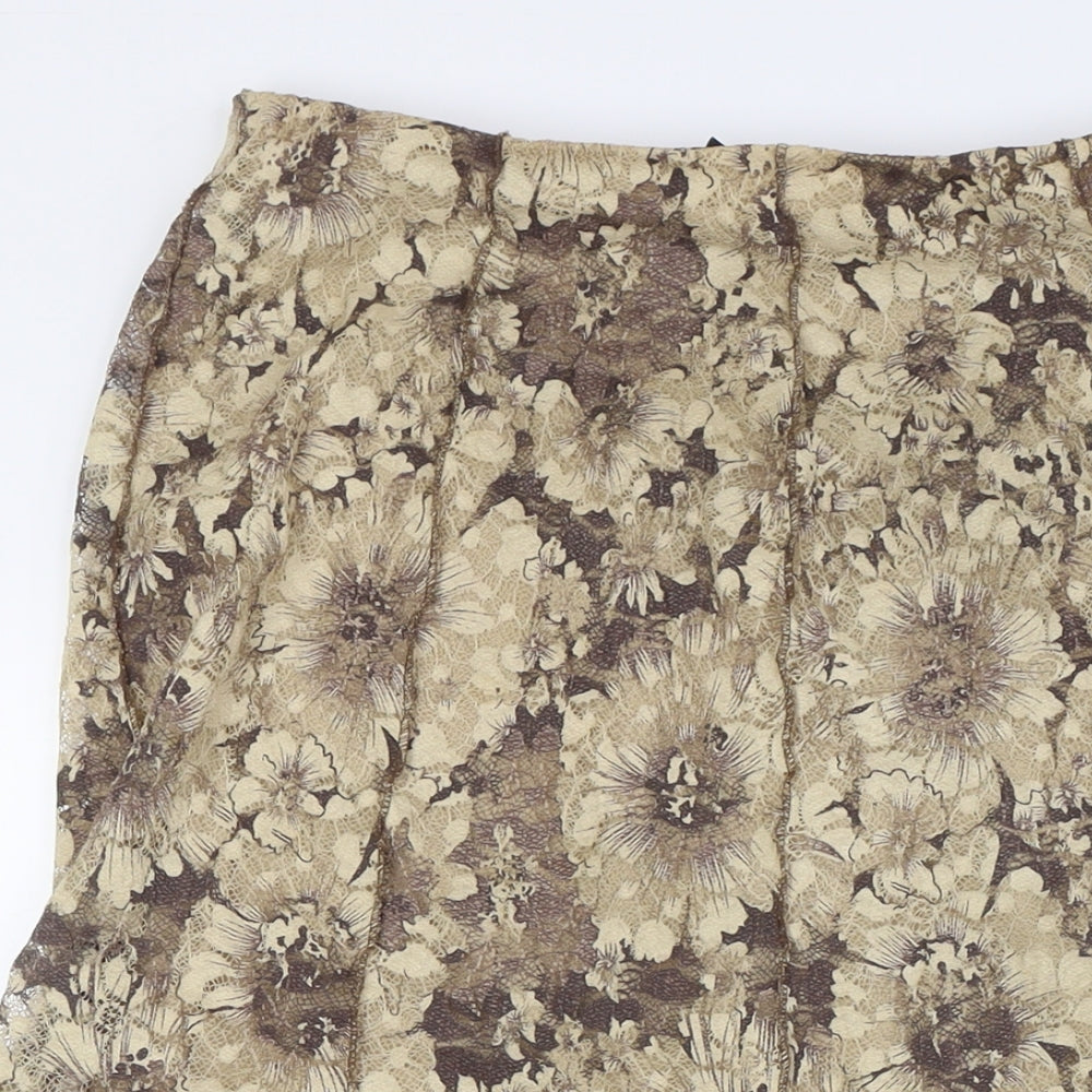 Per Una Womens Beige Floral Polyester A-Line Skirt Size 10