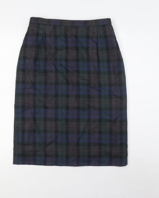 St Michael Womens Multicoloured Check Wool Straight & Pencil Skirt Size 12 Zip - Tartan