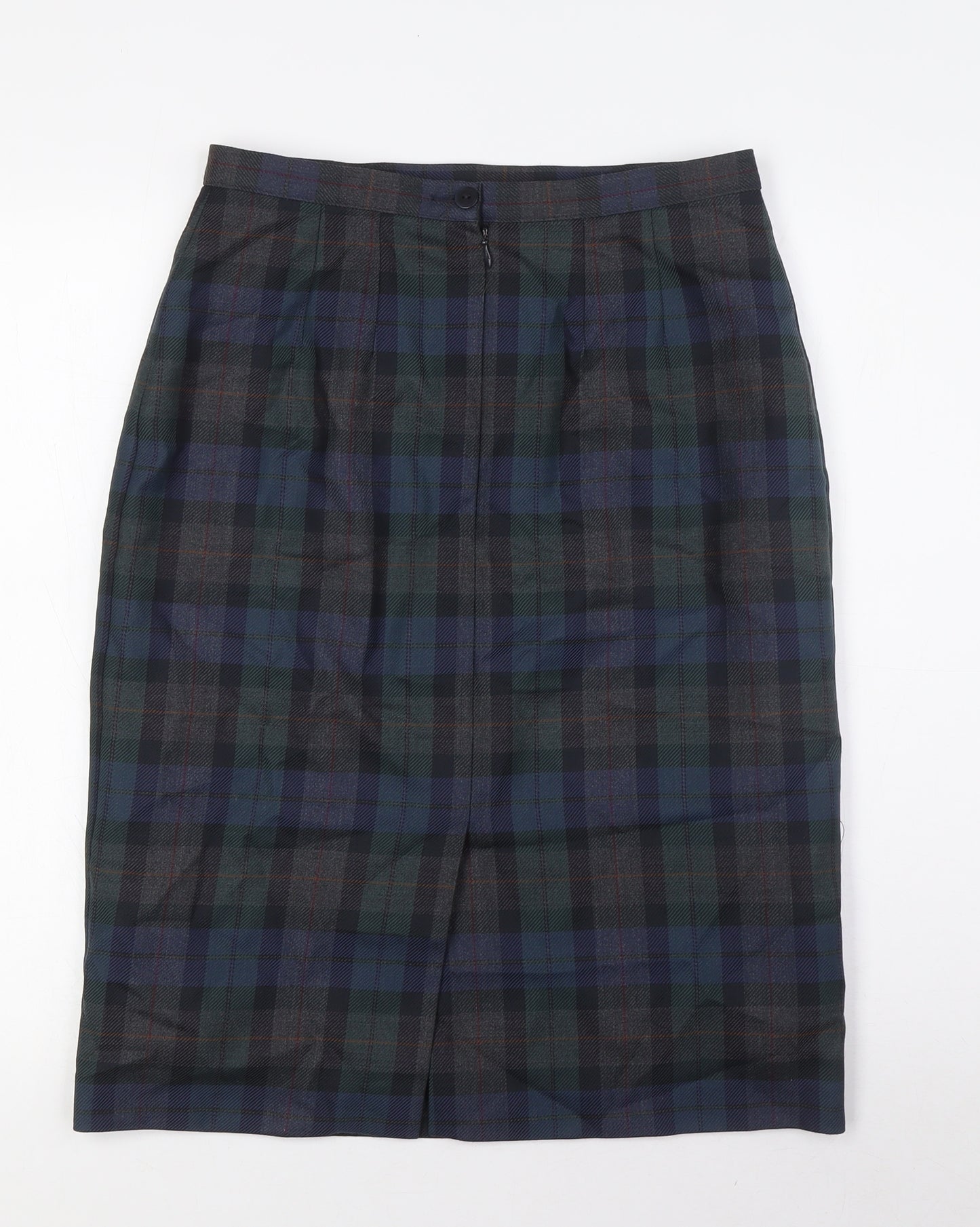 St Michael Womens Multicoloured Check Wool Straight & Pencil Skirt Size 12 Zip - Tartan