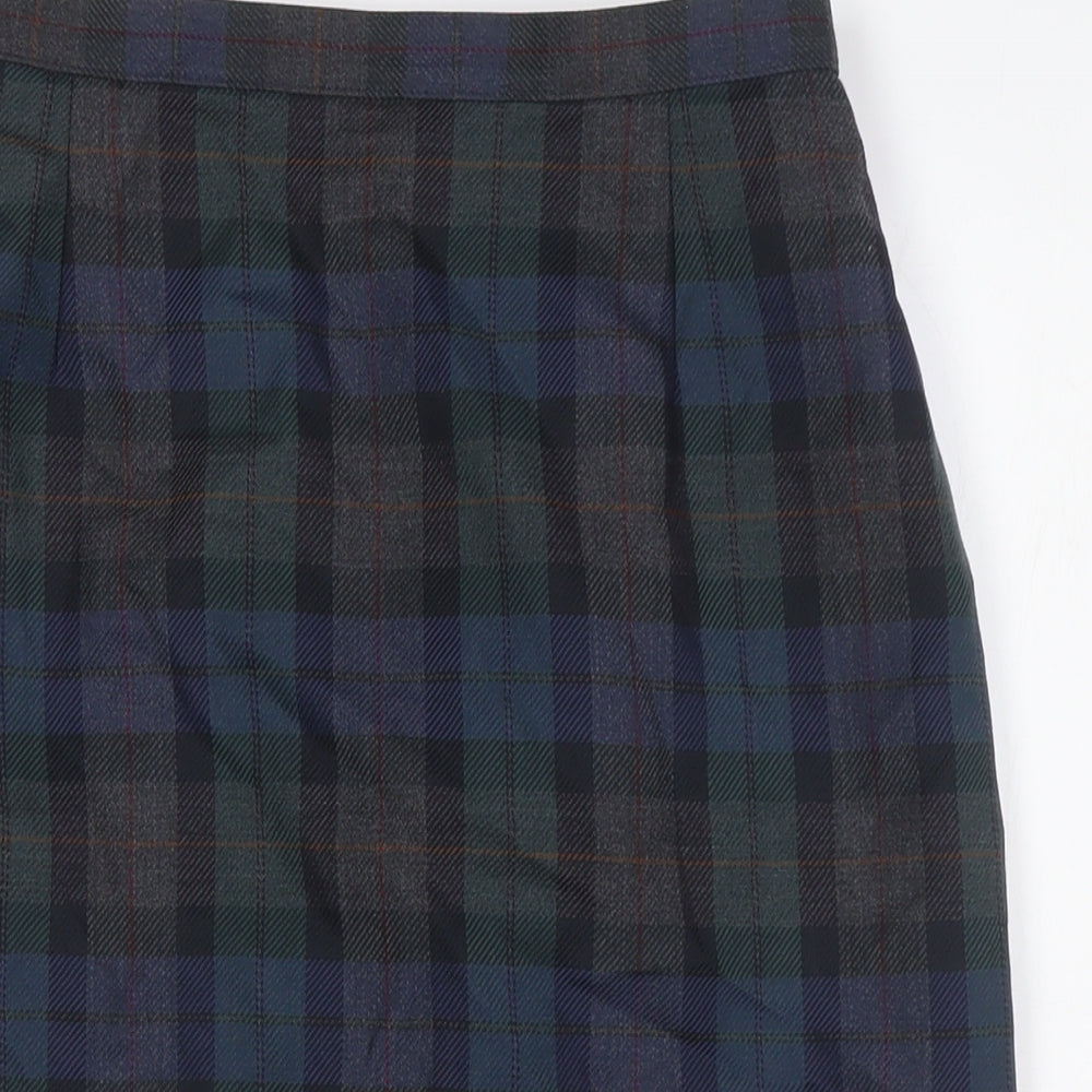 St Michael Womens Multicoloured Check Wool Straight & Pencil Skirt Size 12 Zip - Tartan