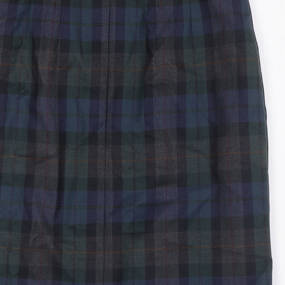 St Michael Womens Multicoloured Check Wool Straight & Pencil Skirt Size 12 Zip - Tartan