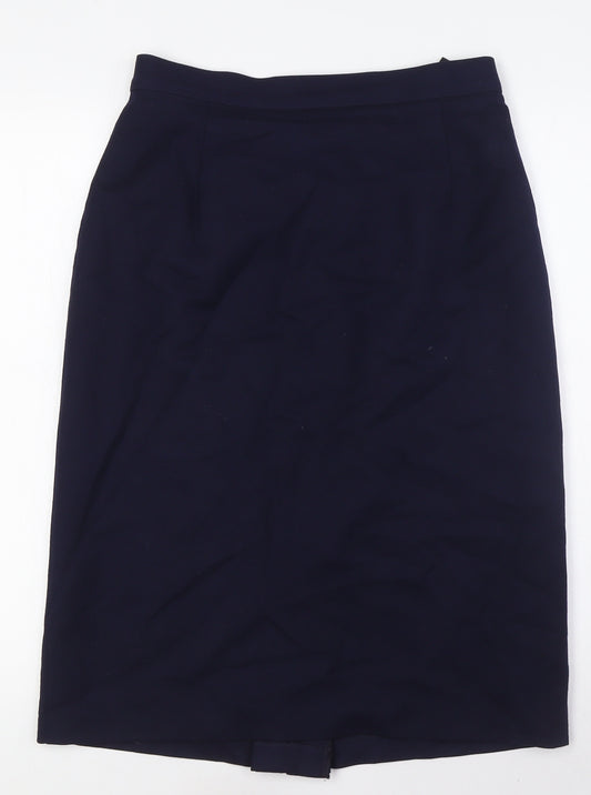 St Michael Womens Blue Wool A-Line Skirt Size 12 Zip