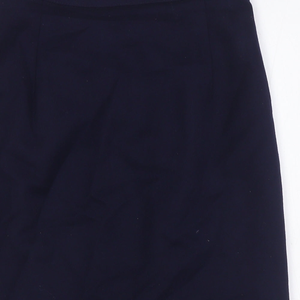 St Michael Womens Blue Wool A-Line Skirt Size 12 Zip