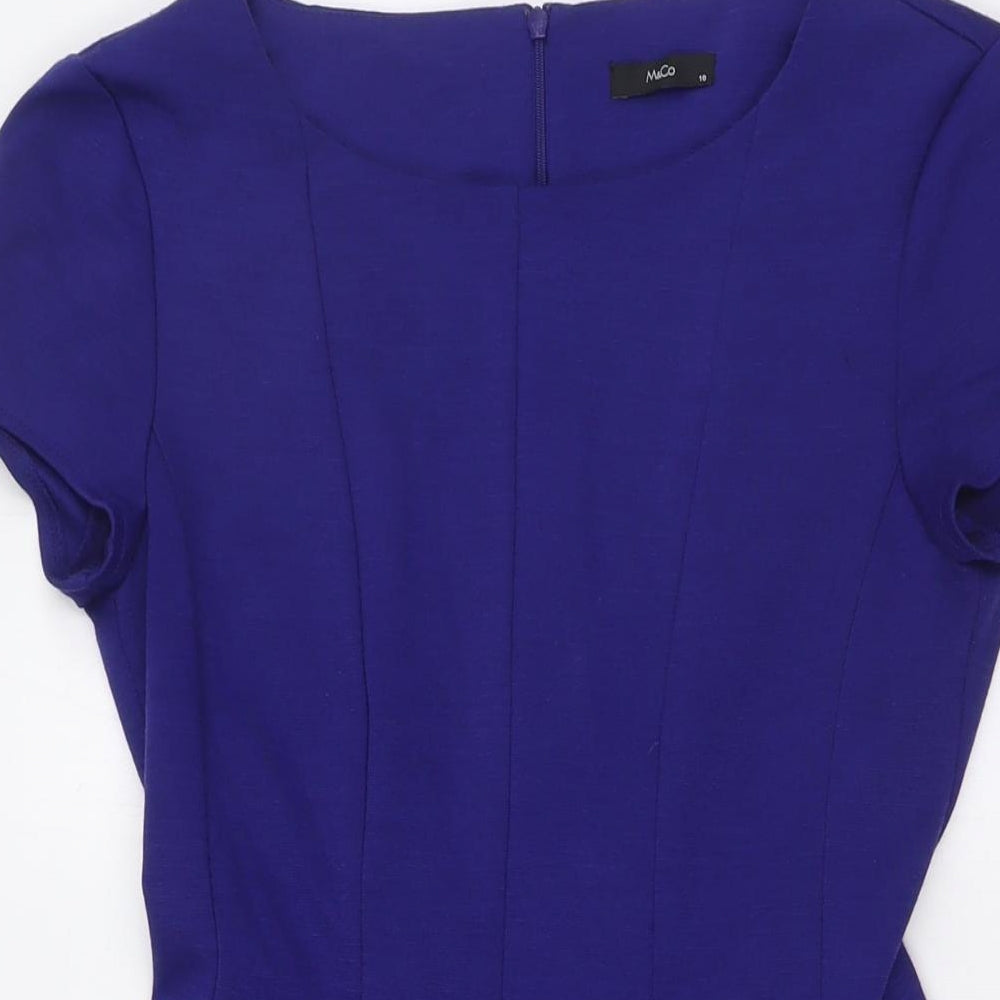 M&Co Womens Blue Polyester A-Line Size 10 Scoop Neck Zip