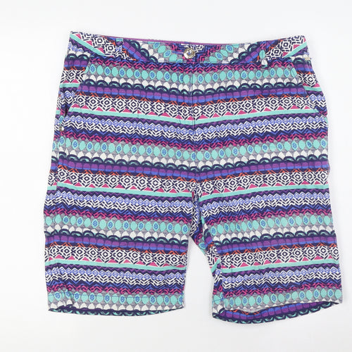 Per Una Womens Multicoloured Cotton Basic Shorts Size 14 L9 in Regular Zip