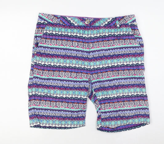 Per Una Womens Multicoloured Cotton Basic Shorts Size 14 L9 in Regular Zip