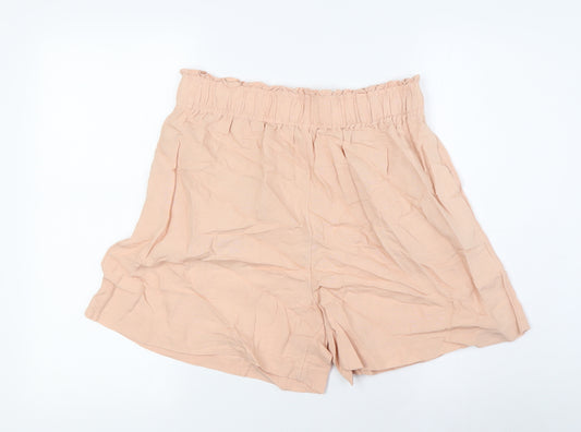 H&M Womens Pink Linen Basic Shorts Size M L4 in Regular - Elasticated Waist