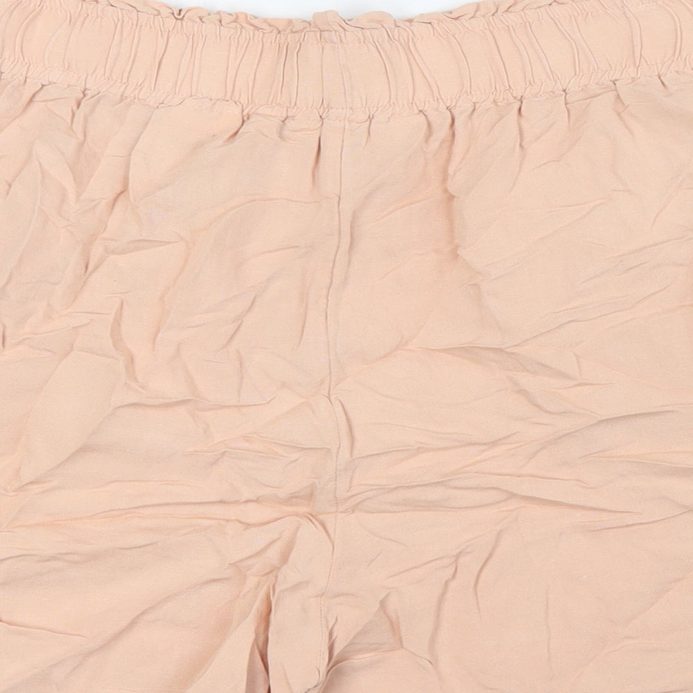 H&M Womens Pink Linen Basic Shorts Size M L4 in Regular - Elasticated Waist