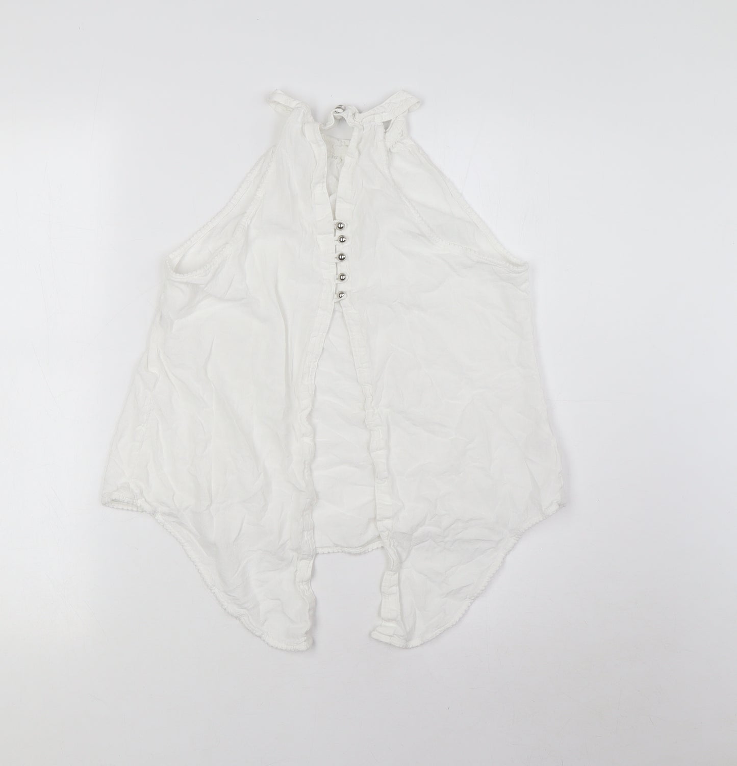 La Contonniere Womens White 100% Cotton Basic Button-Up Size M Halter - Open Back