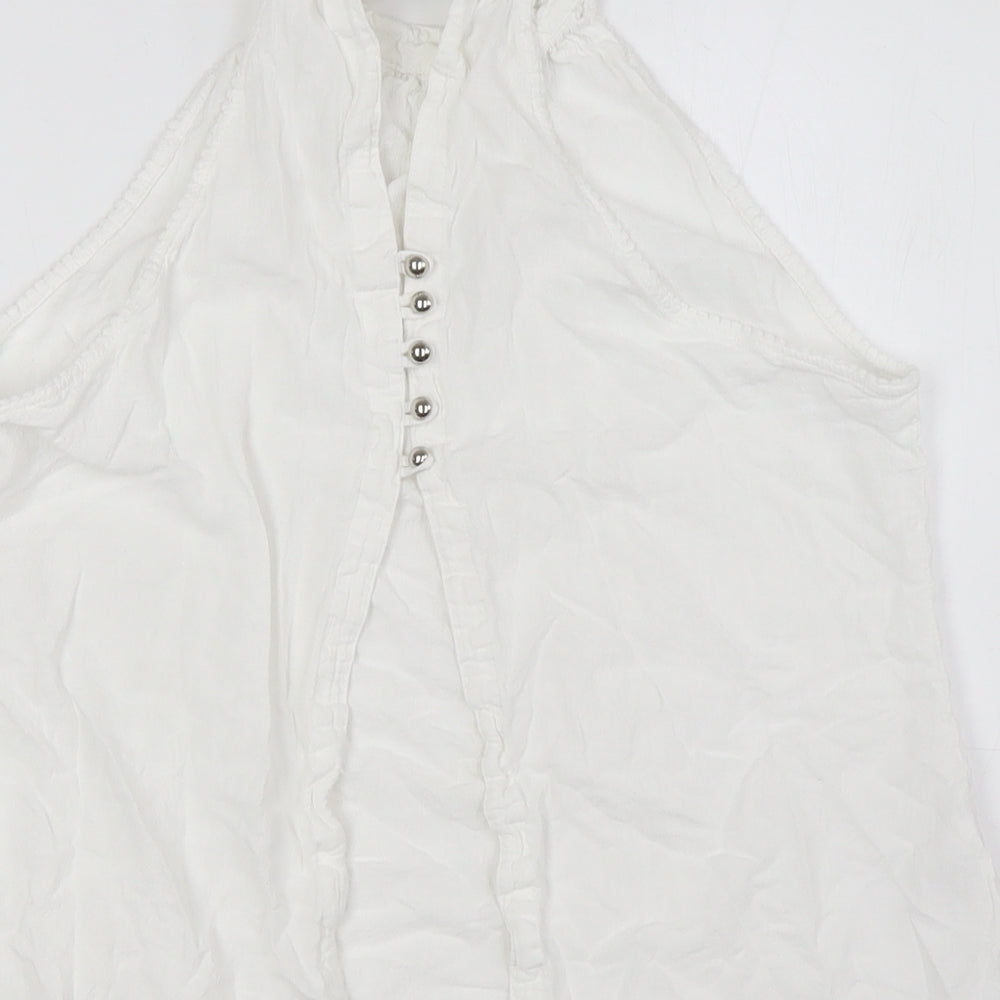 La Contonniere Womens White 100% Cotton Basic Button-Up Size M Halter - Open Back