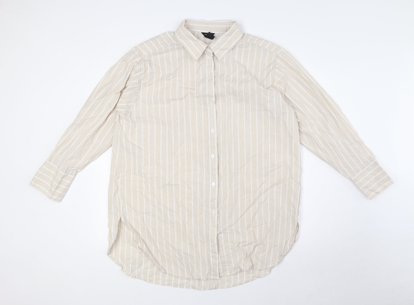 Lindex Womens Beige Striped Cotton Basic Button-Up Size M Collared