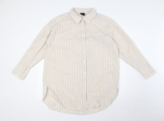 Lindex Womens Beige Striped Cotton Basic Button-Up Size M Collared