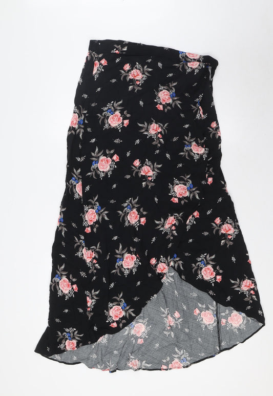 Divided by H&M Womens Black Floral Viscose Wrap Skirt Size 16 Tie