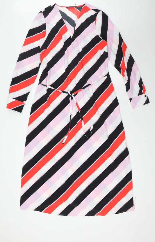 Marks and Spencer Womens Multicoloured Striped Polyester Shirt Dress Size 6 V-Neck - Belted