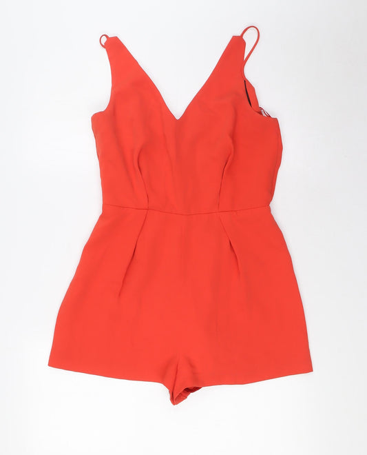 Topshop Womens Red Polyester Playsuit One-Piece Size 8 Zip - Lace Back