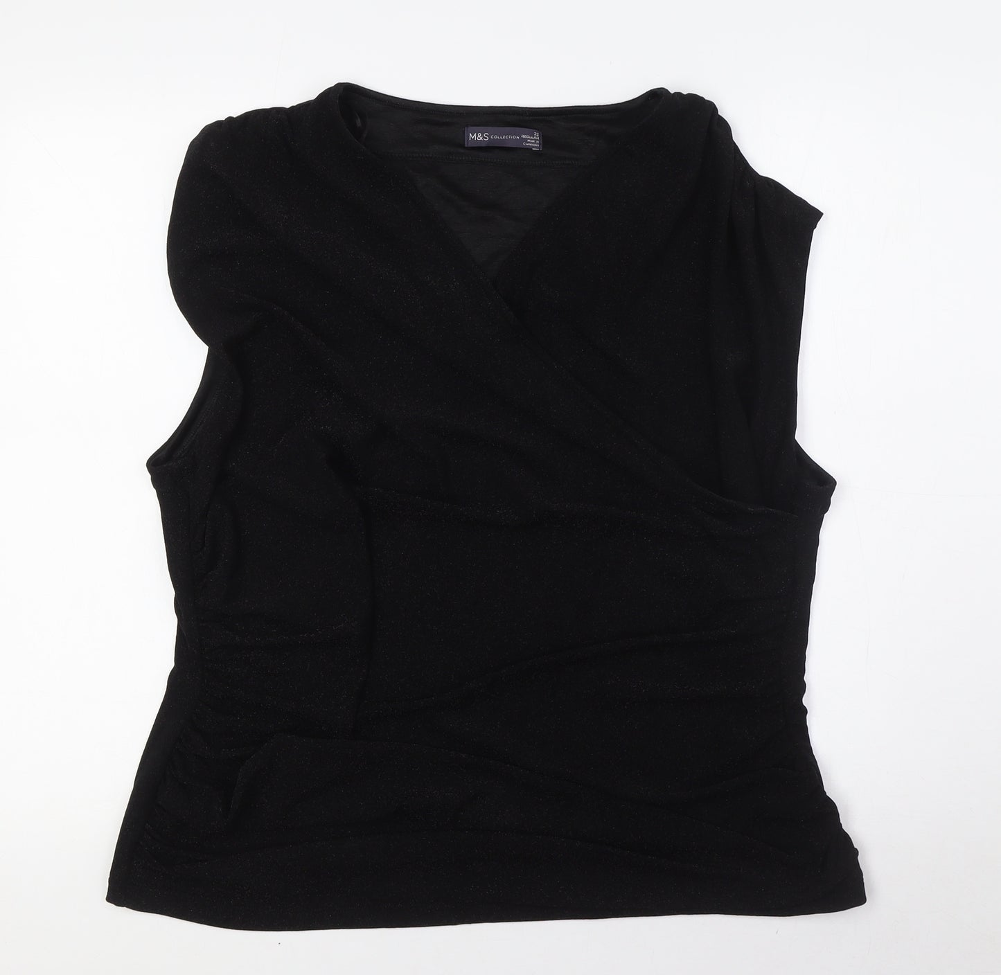 Marks and Spencer Womens Black Polyamide Basic Blouse Size 22 V-Neck