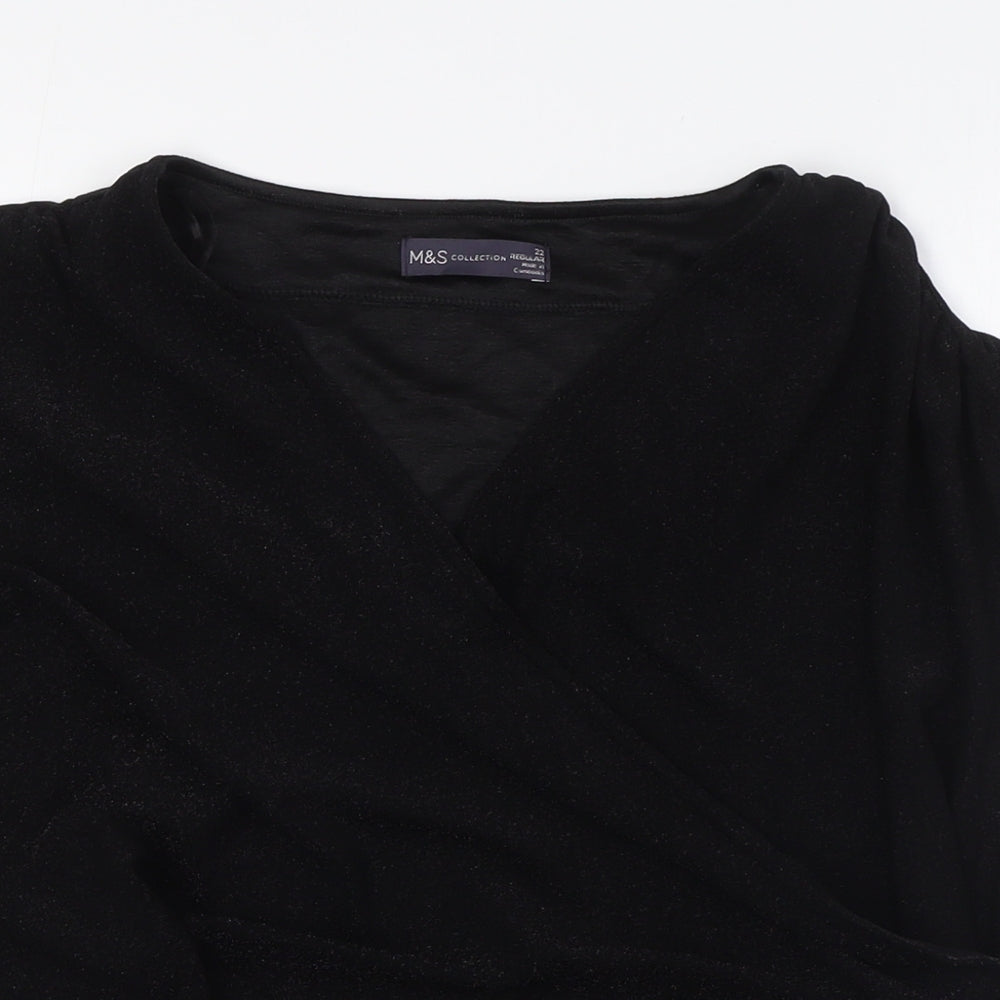 Marks and Spencer Womens Black Polyamide Basic Blouse Size 22 V-Neck