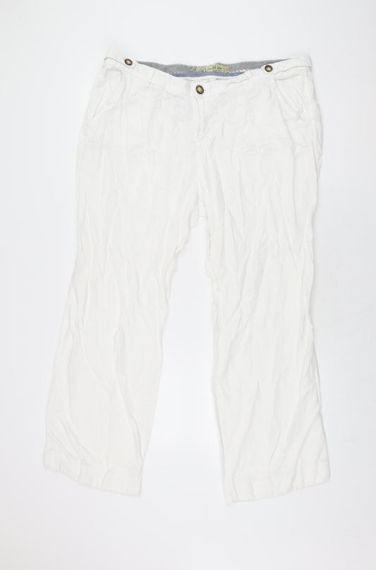 Fat Face Womens White Linen Trousers Size 18 L29 in Regular Zip