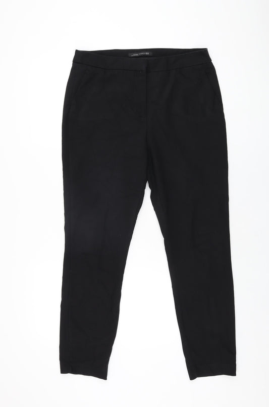 Zara Womens Black Polyester Trousers Size 14 L27.5 in Regular Zip