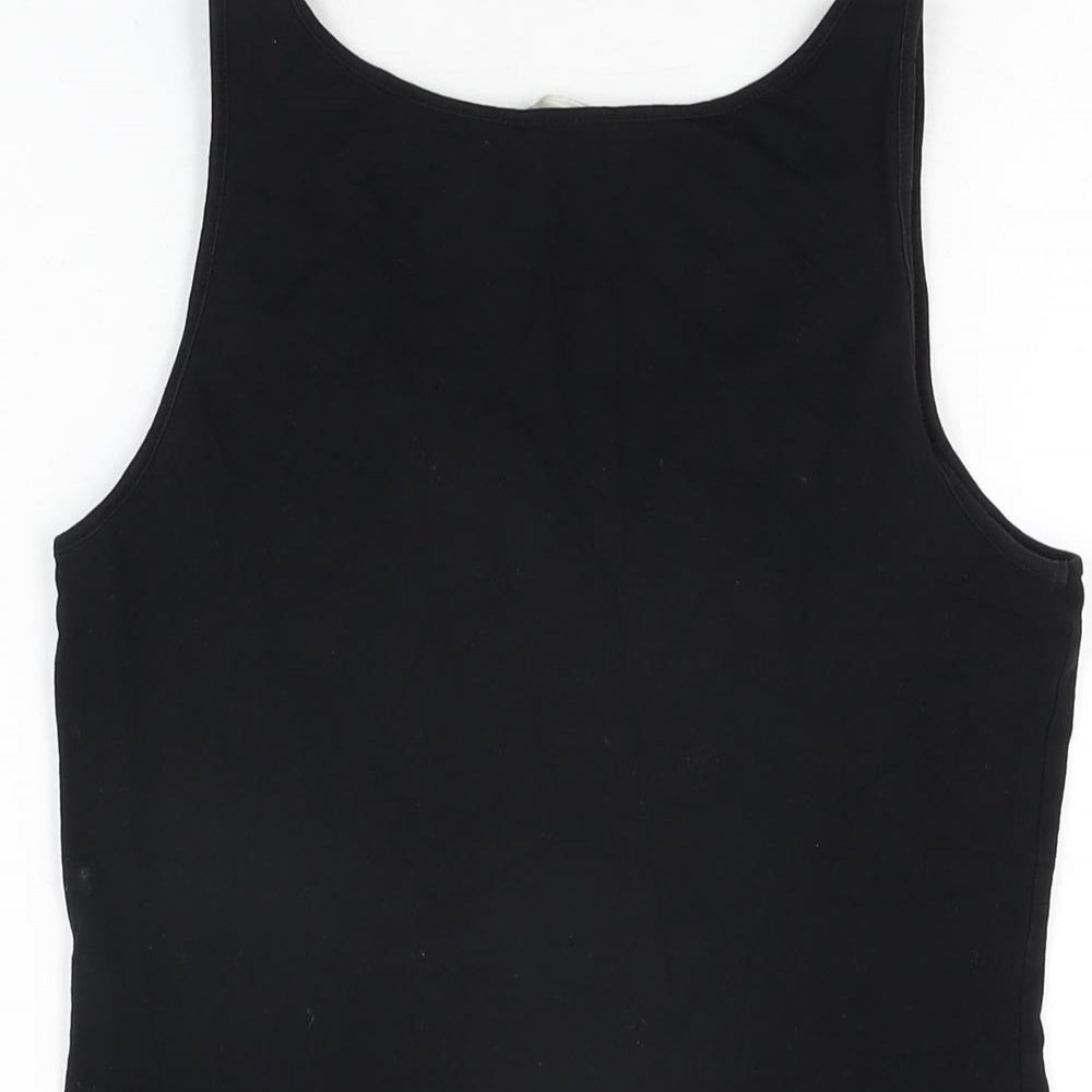 H&M Womens Black Cotton Basic Tank Size M Scoop Neck