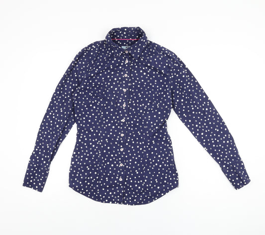 Hawes & Curtis Womens Blue Polka Dot Cotton Basic Button-Up Size 8 Collared